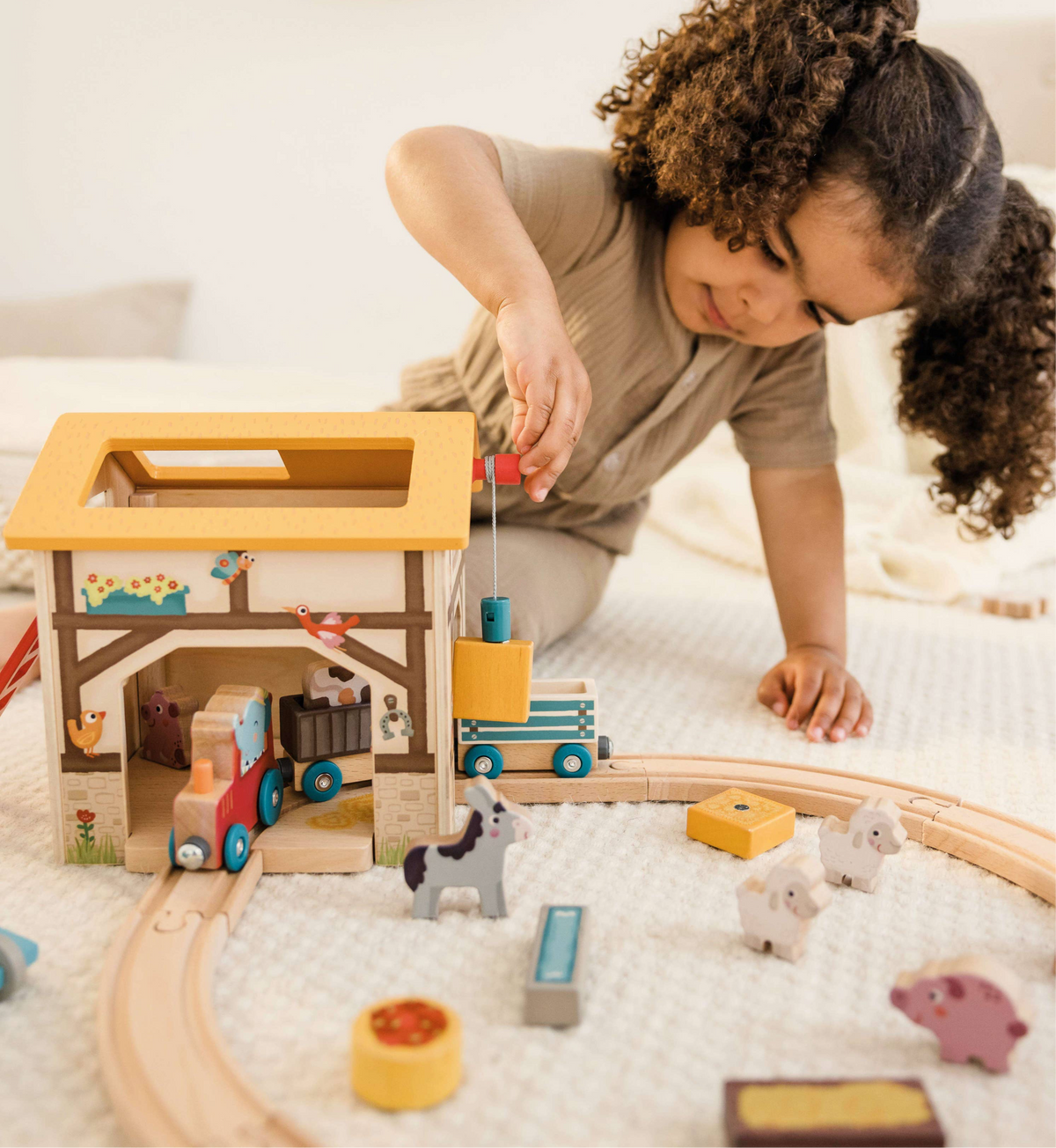 Farm Play World with Wooden Train Tracks